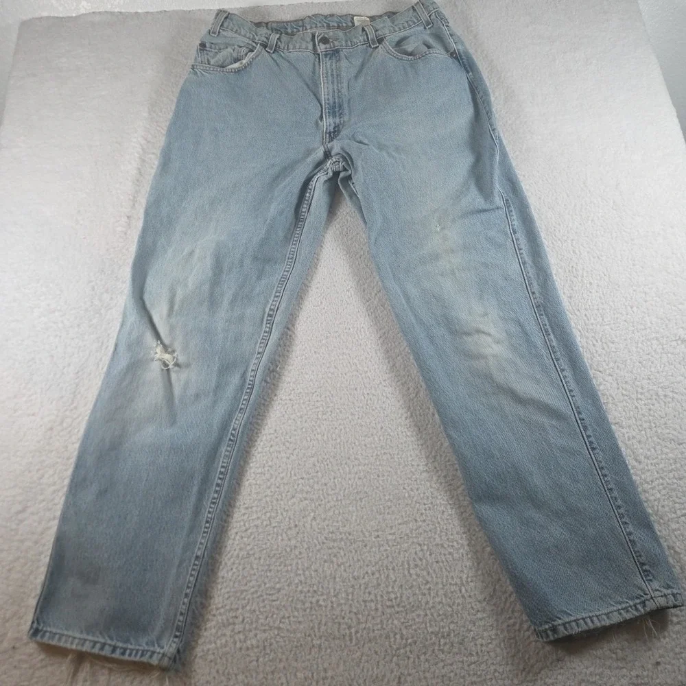 Vintage Levis 545 Jeans Mens 36x33 Light Wash Blue Denim Loose Fit 90s Distress